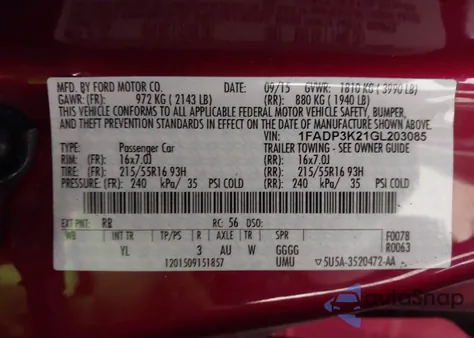 2016 Ford Focus Se из США, поврежденный, VIN 1FADP3K21GL203085